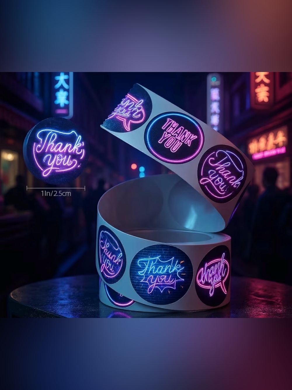 Neon Glow ‘Thank You' Round Sticker Labels - 500 Pcs